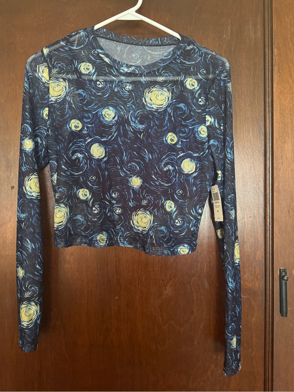 Hot Topic Starry Swirl Long Sleeve Crop Top - Blue & Yellow